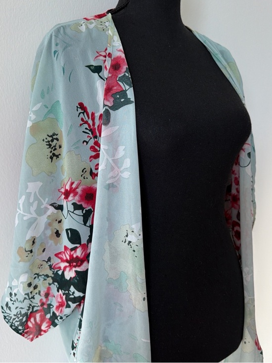 Other Jackets & Blazers - Floral Open-Front Kimono - Light Blue with Pink Floral